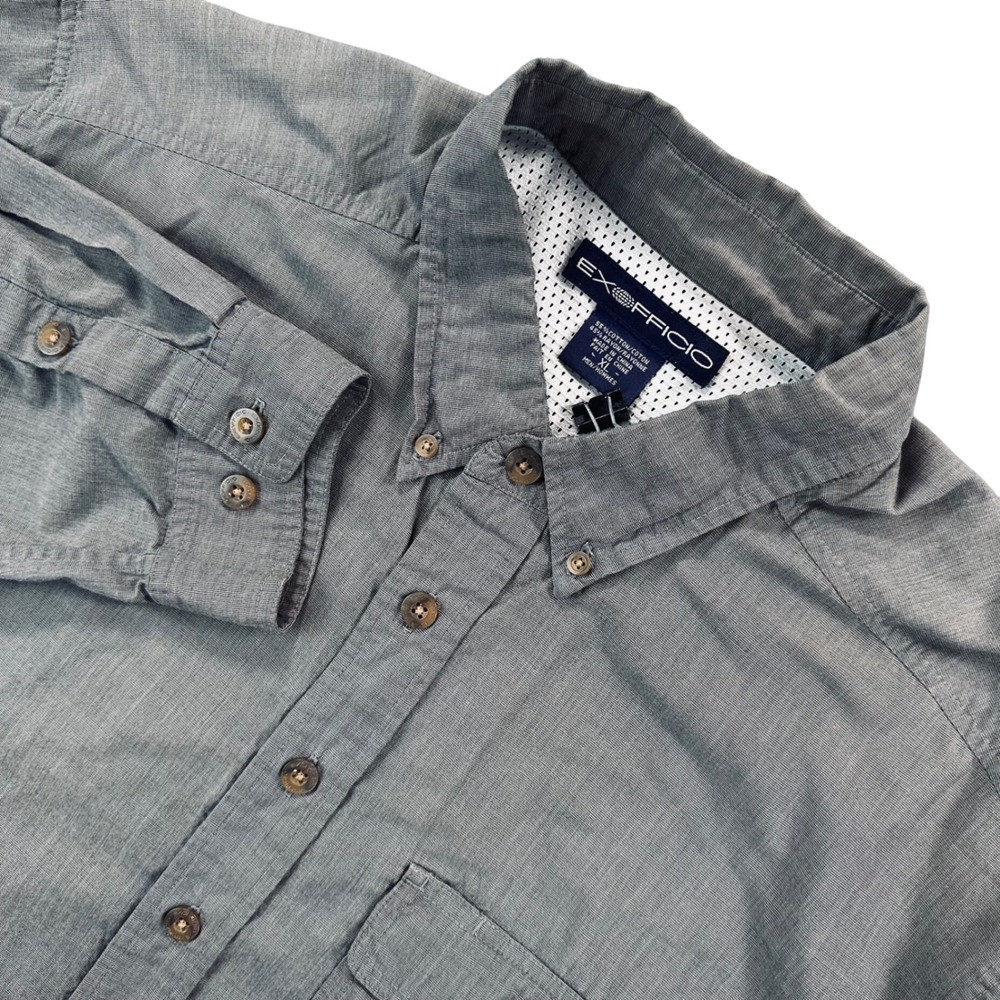 ExOfficio Rayon Blend Ventilated Button Down Travel Hiking Shirt Men's XL Gray